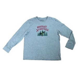 Life is Good Merry X-Moose Long Sleeve Graphic Holiday Tee